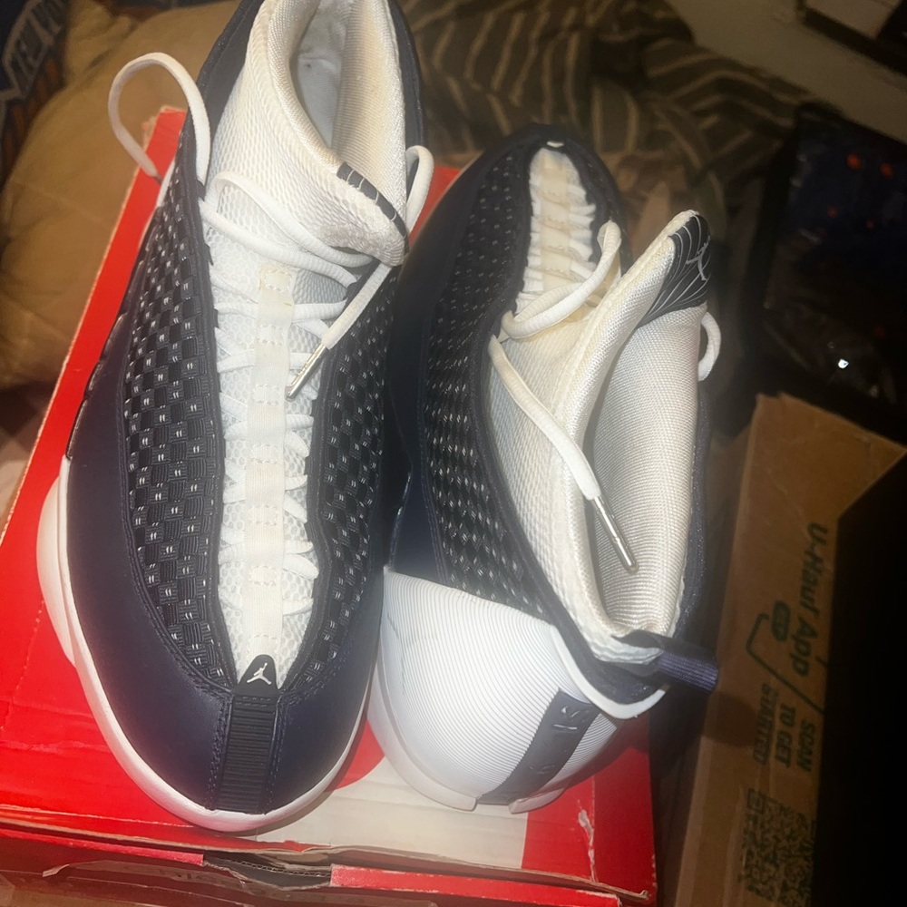 Used pair of size 13 Jordan 15 obsidian sold with replacement box